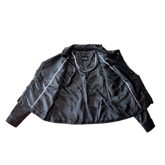 NWT Jessica Simpson Ruffled Black Faux Moto Leather Jacket Size Small - Picture 5 of 16